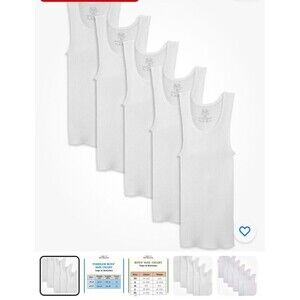 Fruit of the Loom Tank Top Undershirt Boys' White Cotton Size XL 18-20 6 Pack